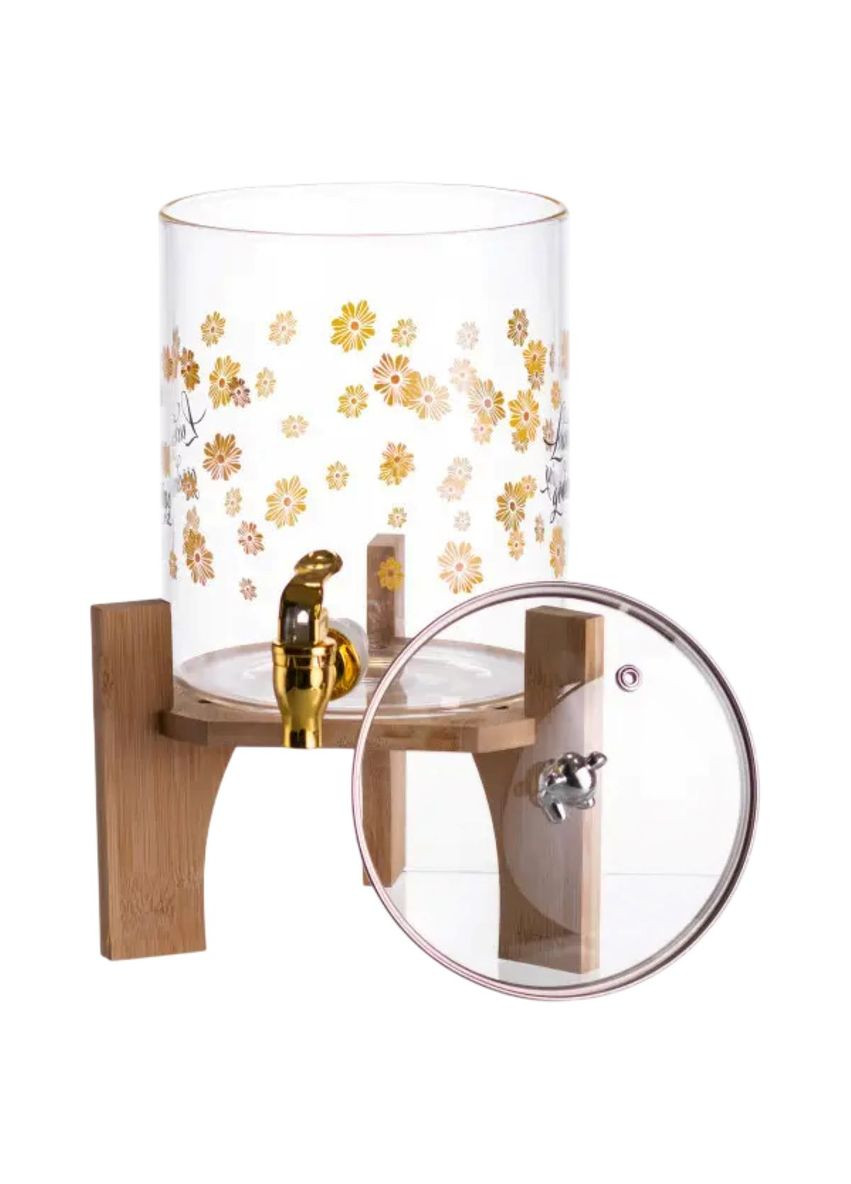 Лимонадница с краном 3.6 л. стеклянная диспенсер для напитков на деревянной подставке для пикника и праздников. ProDobro (364191805)