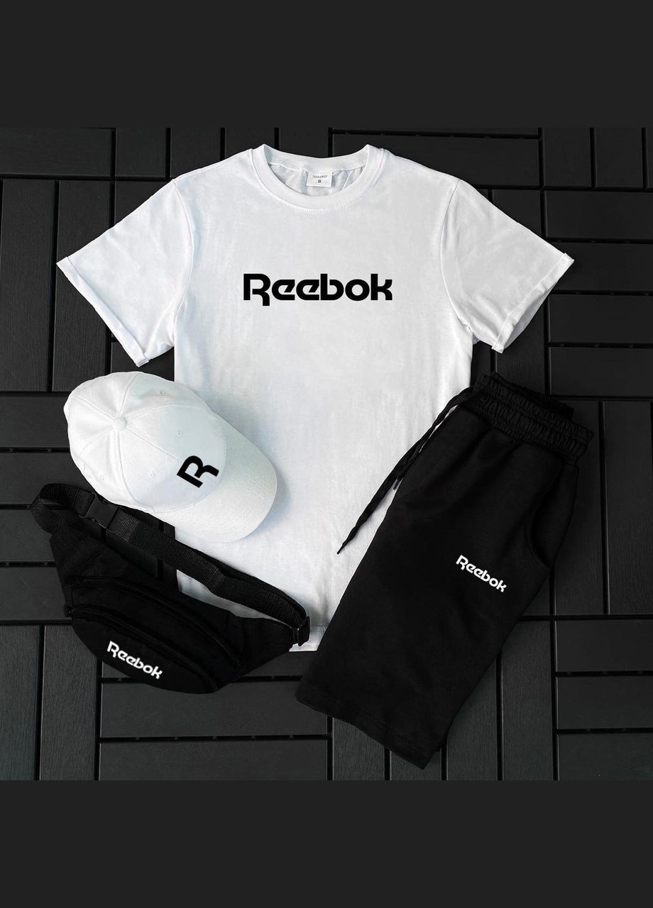 Чорно-білий комплект reebok (футболка,шорти,кепка,бананка) No Brand