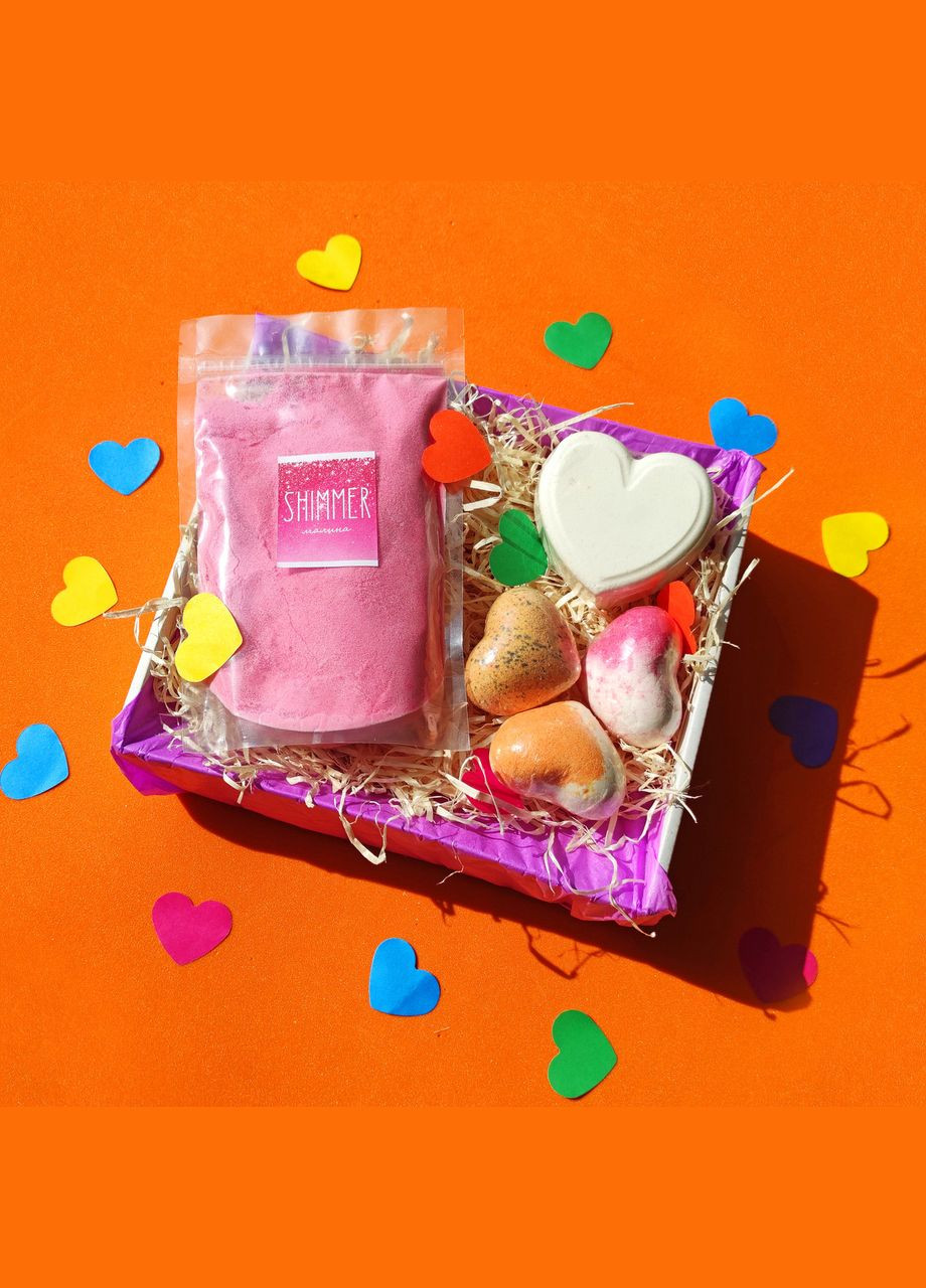 Подарунковий набір "Сердечні мрії" з бомбочками та шимером для ванни, подарунок для дівчини, дружини, подруги No Brand (334338483)