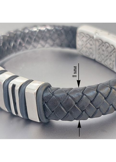 Браслет зі шкіри зі срібними гладкими вставками 21 см No Brand (355921997)