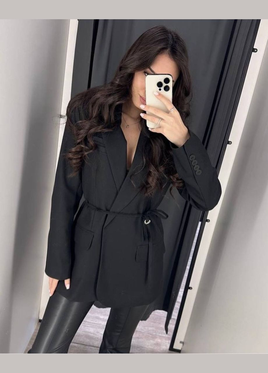 Черный женский хит продаж. силуэтный пиджак с поясом Fashion -