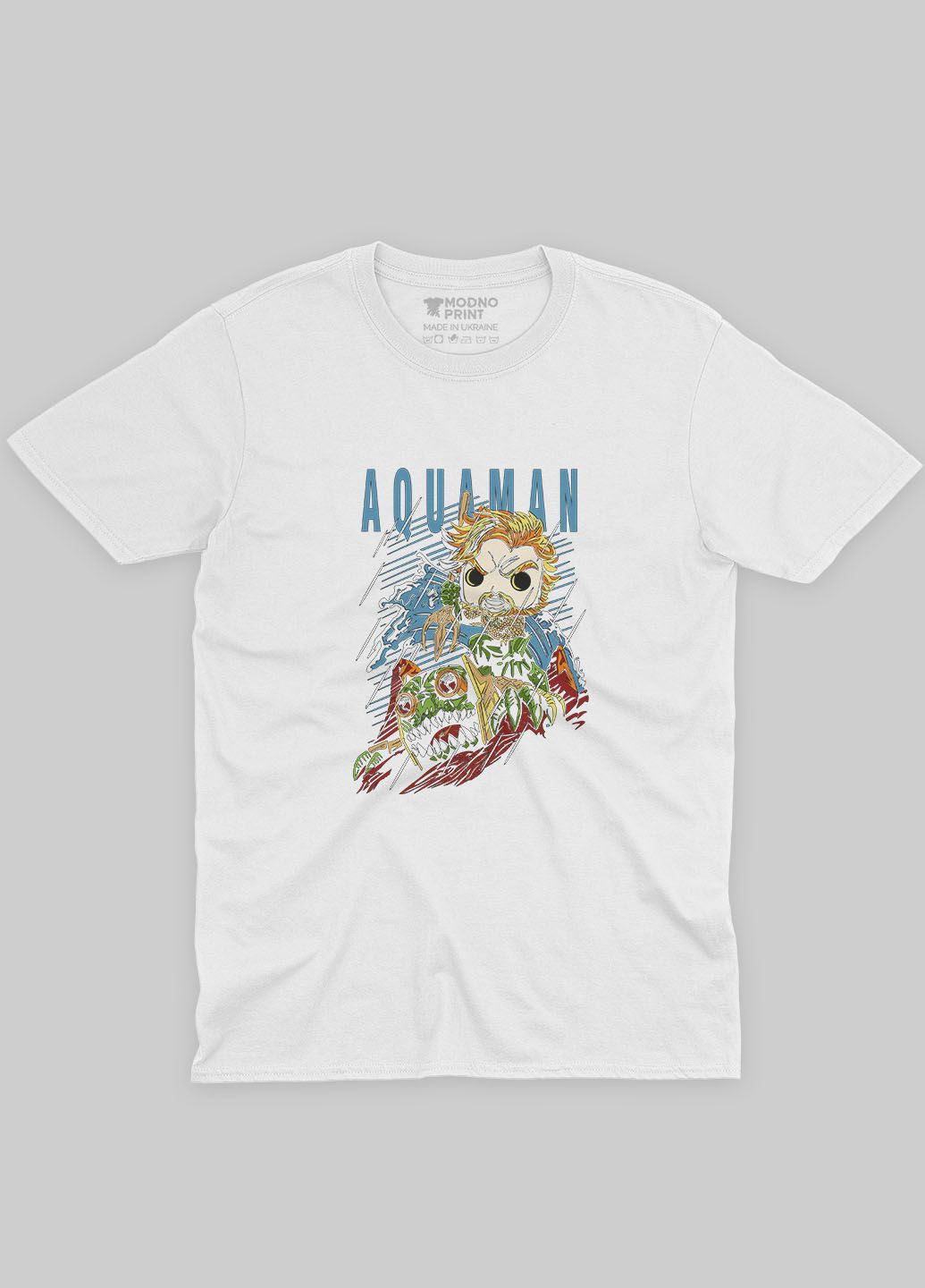Біла демісезонна футболка для дівчинки з принтом супергероя - аквамен (ts001-1-whi-006-001-001-g) Modno