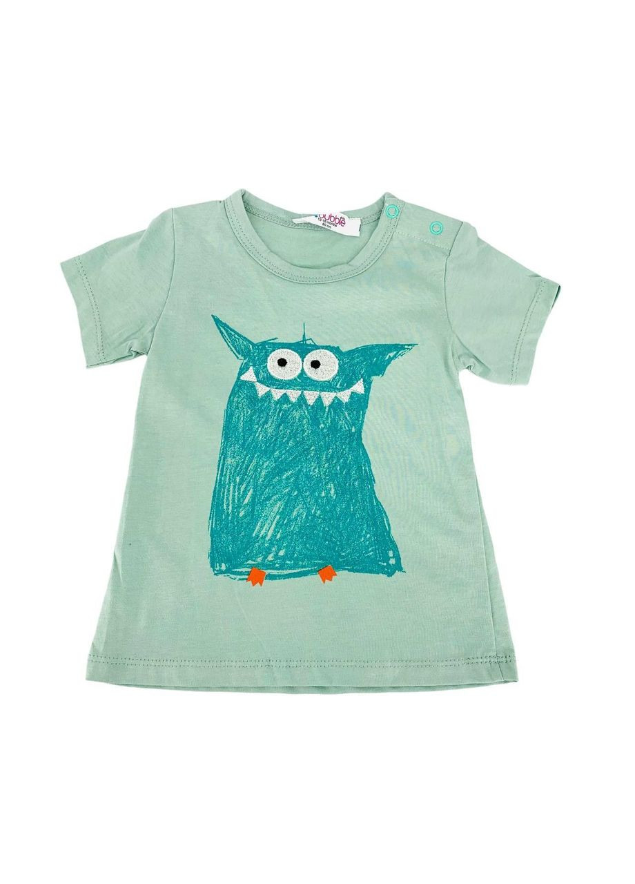 М'ятна демісезонна футболка, арт. 151-0062/10, м`ята/малюнок, 68 см, 3-6 міс. Bubble Kids