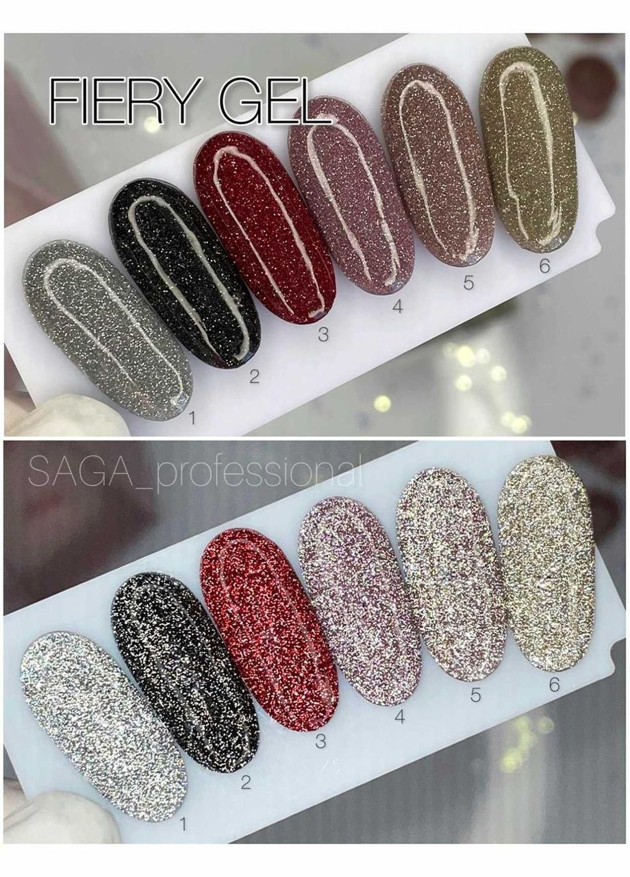 Professional Гель-лак Fiery gel 31 (красный с микроблеском и блестками, светоотражающий), 9 мл Saga (373220773)