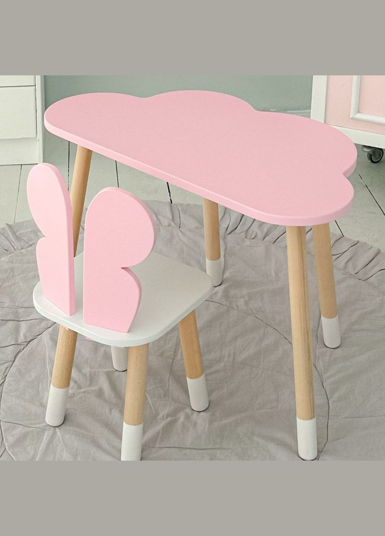 Стіл хмарка і стільчик метелик дитячий рожевий з білим сидінням. Столик для занять, ігор, їжі No Brand (361259110)