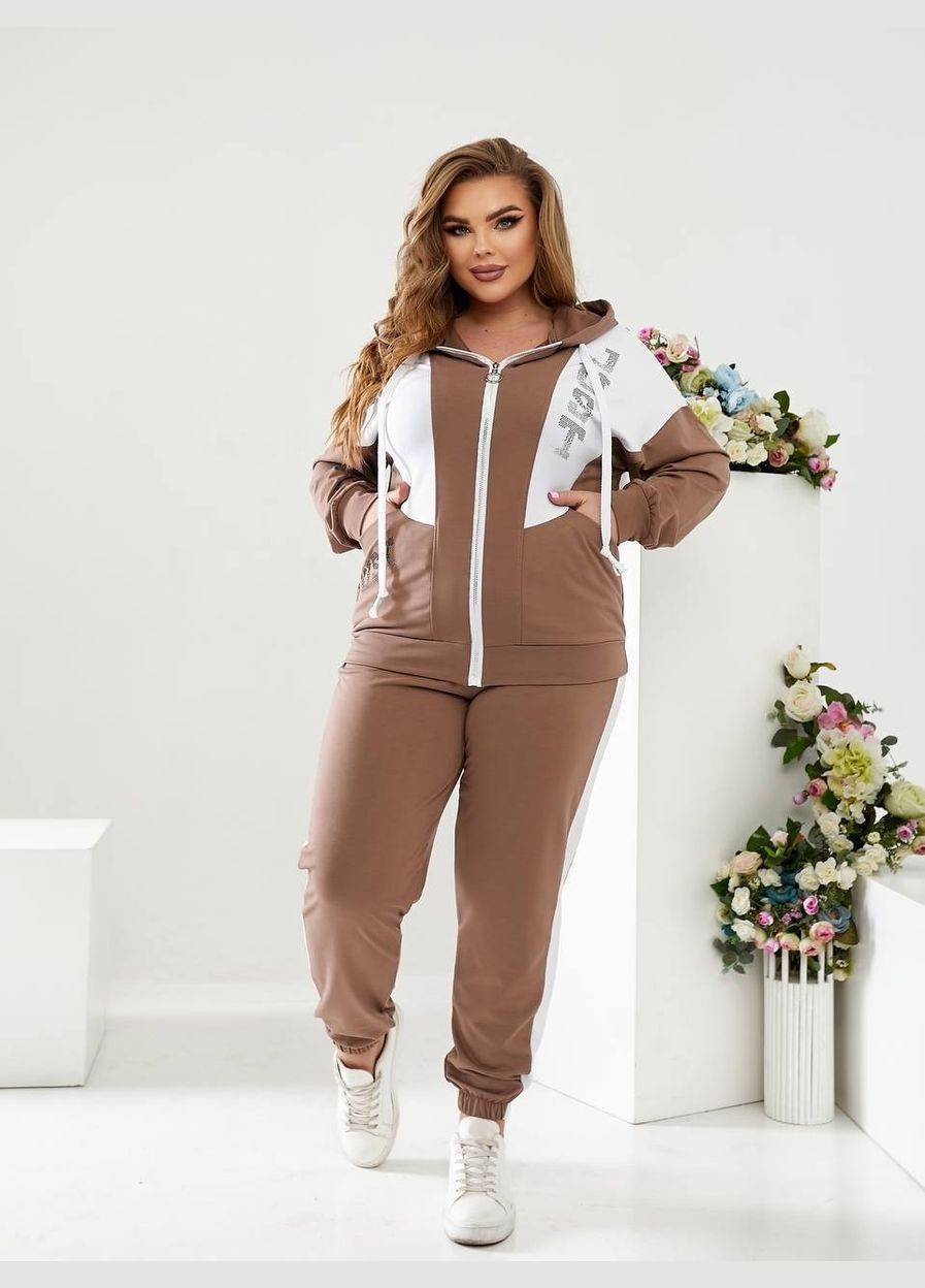 Спортивный костюм батал с капюшоном на молнии мокко Viki Спортивний костюм (316218947)