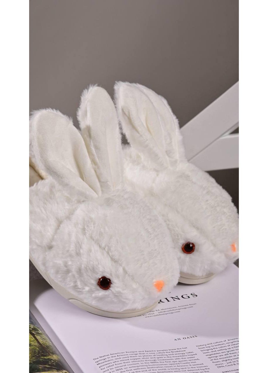 Белые тапочки комнатные женские белые No Brand с ушками, с белой подошвой, с мехом, без декора