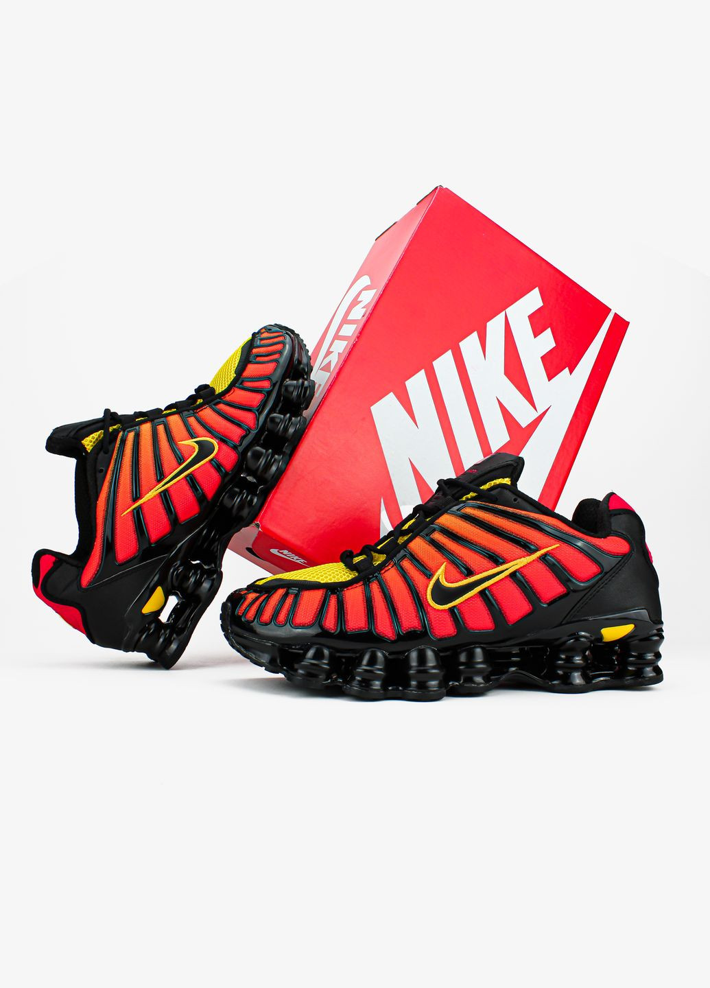 Оранжевые всесезонные кроссовки мужские и женские nike shox tl black orange tiger | найк шокс тл черные оранжевые No Brand