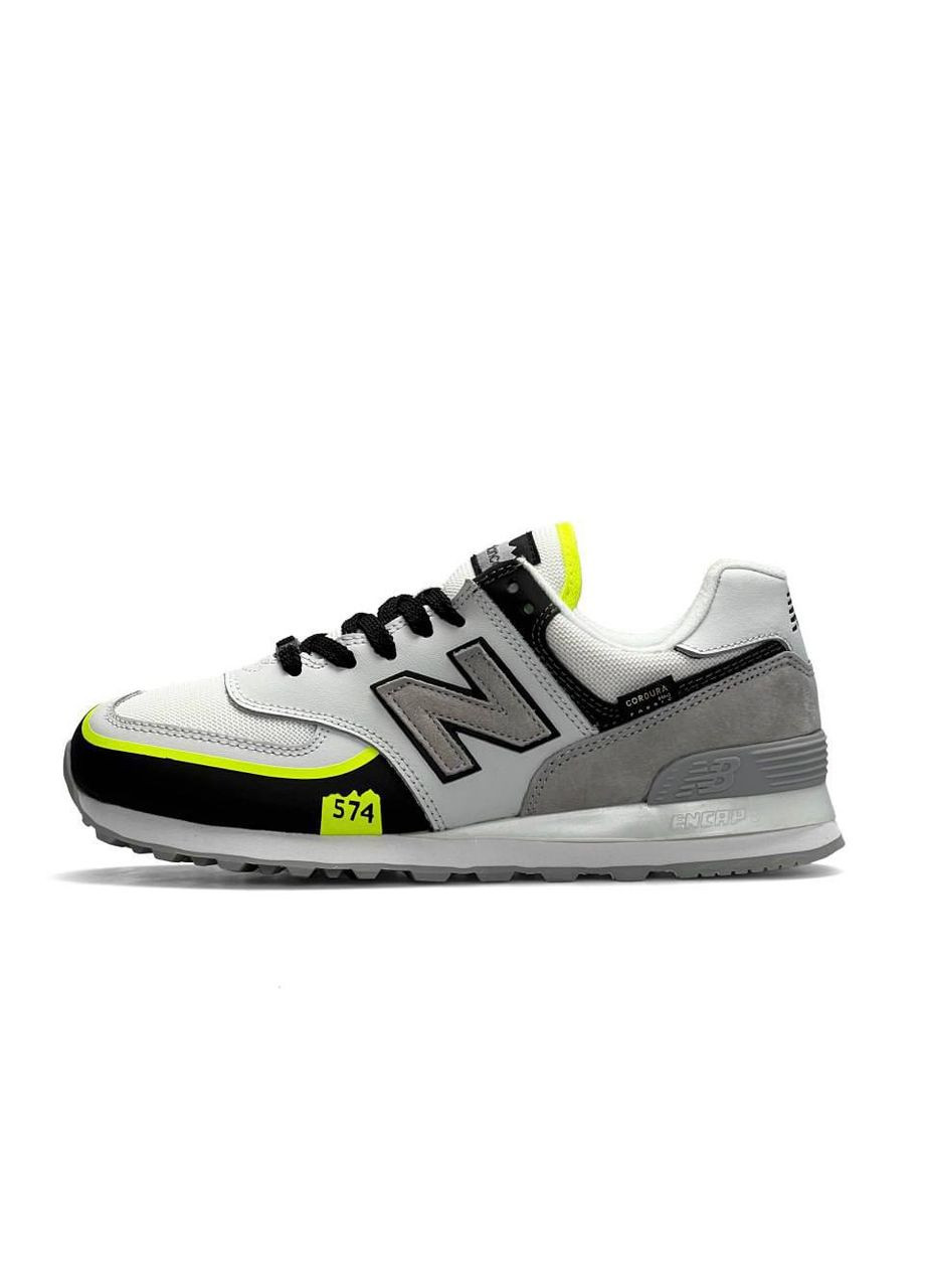 Серые демисезонные кроссовки мужские new balance white yellow neon No Brand 574 TP2