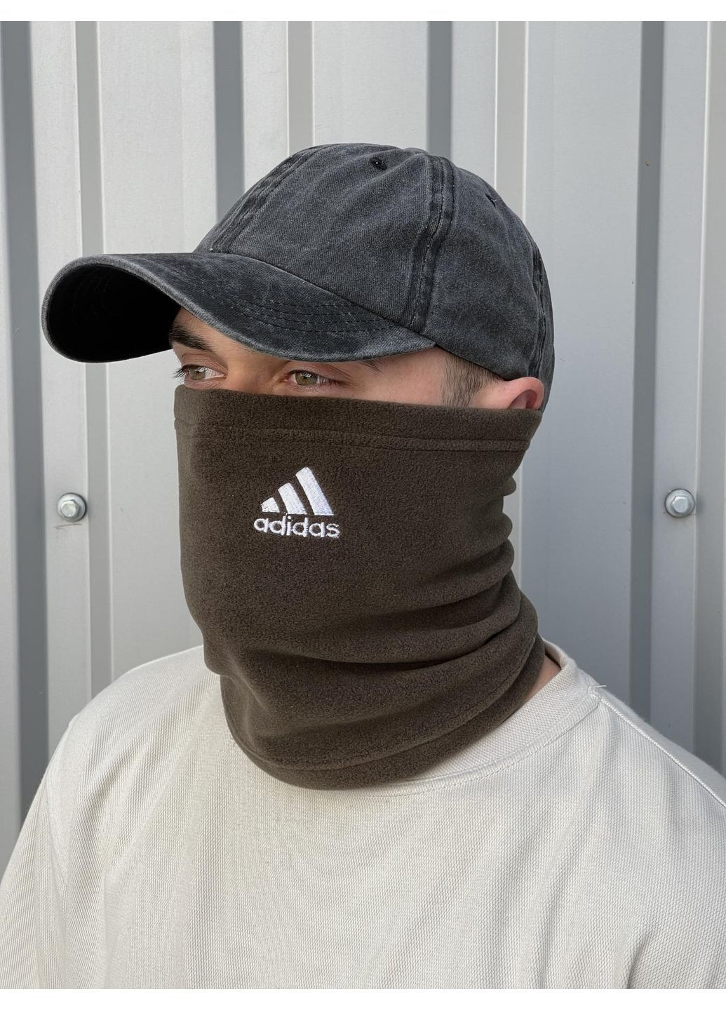 Бафф флісовий теплий з вишитим логотипом хакі No Brand Класичний баф (369976357)