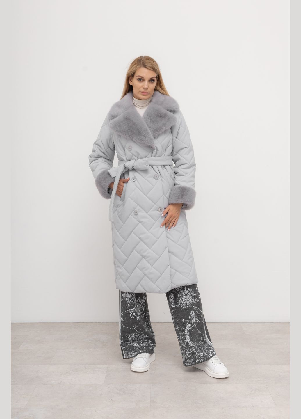 Светло-серое зимнее Пальто Светло-серый Зима Повседневный Alberto Bini