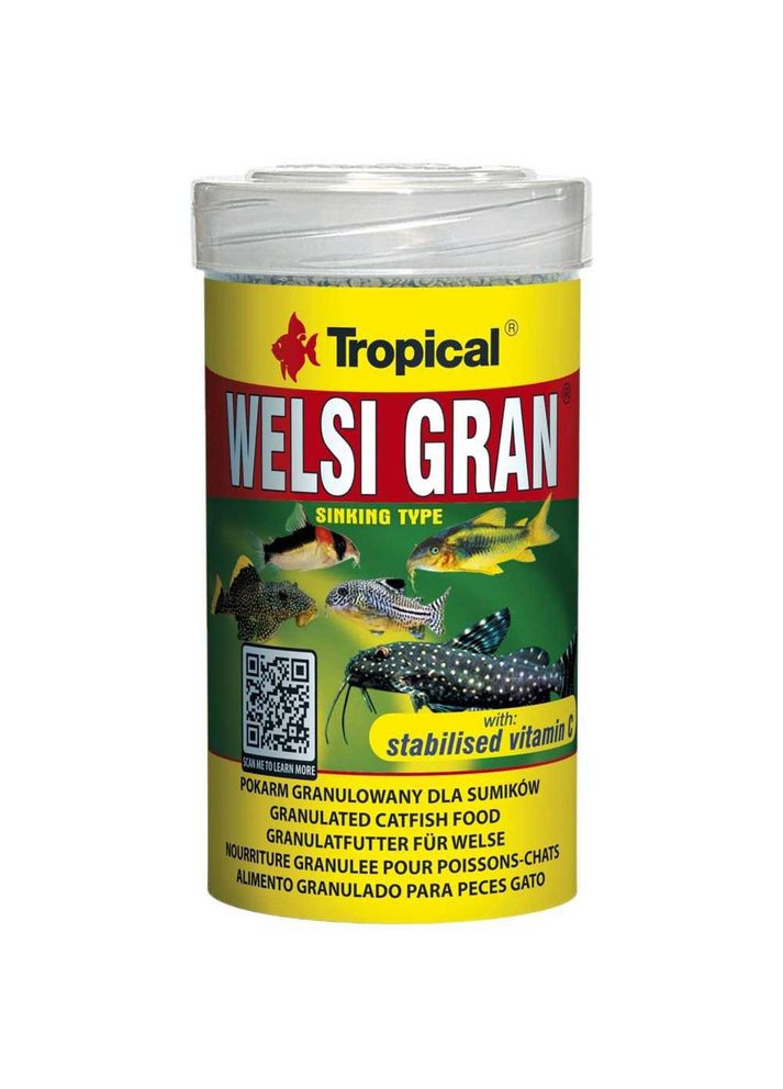 WELSI GRAN гранулы для всеядных, плотоядных донных рыб и сухопутных черепах, 65г/100мл (604632) Tropical (278309764)