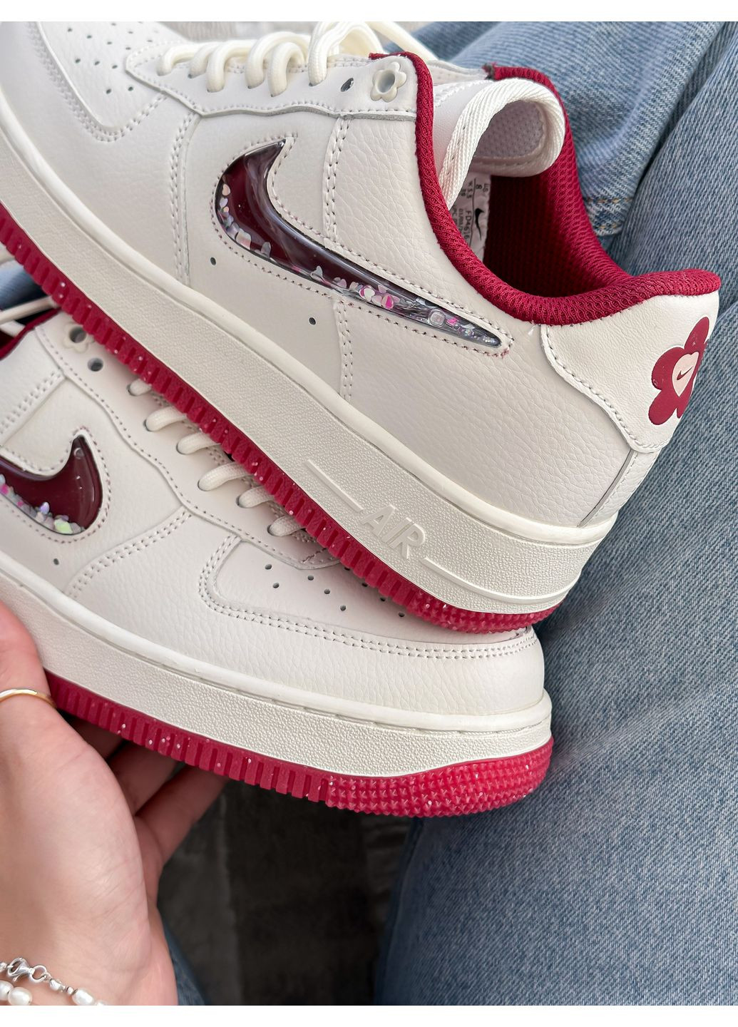 Кроссовки женские Nike Air Force 1 Low White Bordo | Найк Аир Форс 1 низкие белые No Brand белые демисезоны (350936271)