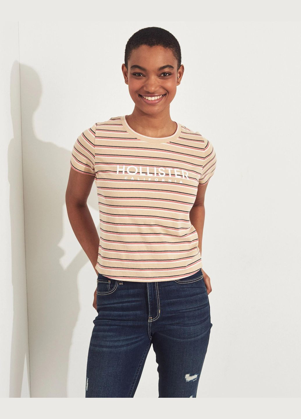 Бежевая футболка - женская футболка HC6169W Hollister - (301486197)