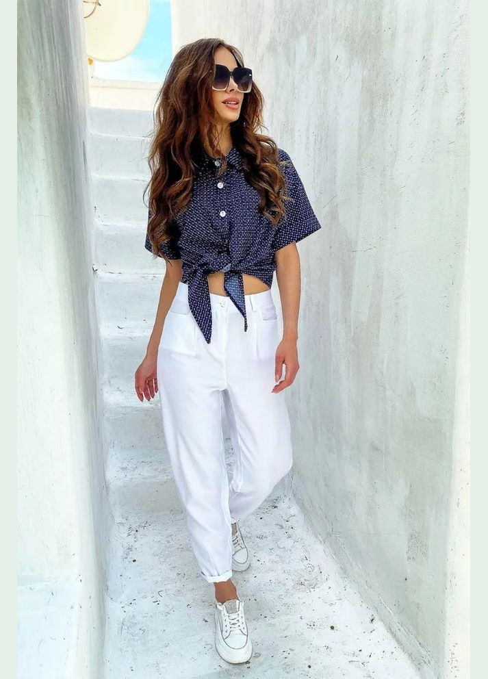 Синяя повседневный рубашка с абстрактным узором Seventeen с коротким рукавом