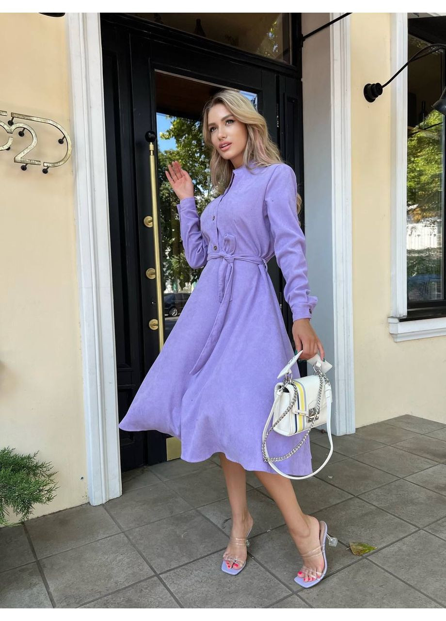 Сиреневое платье с поясом Fashion