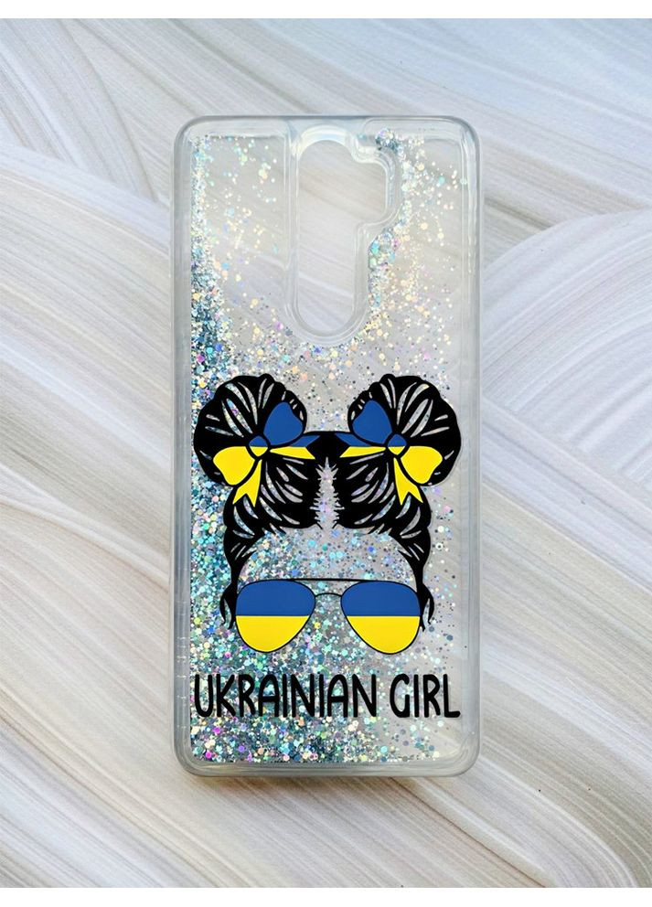 Чохол з плаваючими блискітками на Xiaomi Redmi Note 8 Pro Сріблястий Українська дівчина (принт 113) CASE CONTROL (360694899)