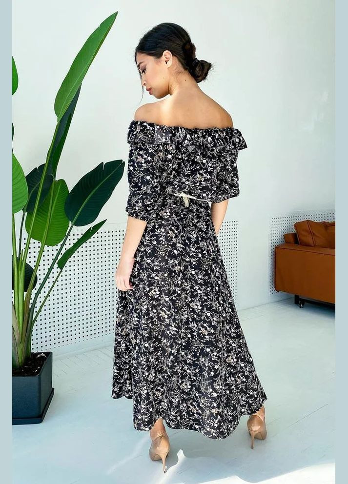 Чорна святковий, повсякденний, кежуал сукня з відкритими плечима Seventeen з квітковим принтом