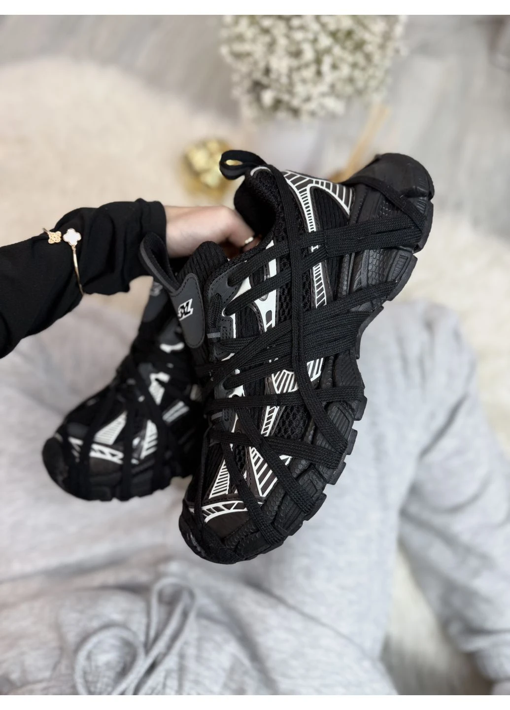 КРОССОВКИ ЖЕНСКИЕ BALENCIAGA 3XL EXTREME LACE BLACK SILVER БАЛЕНСИАГА ЧЕРНЫЕ No Brand чёрные демисезоны (392023594)