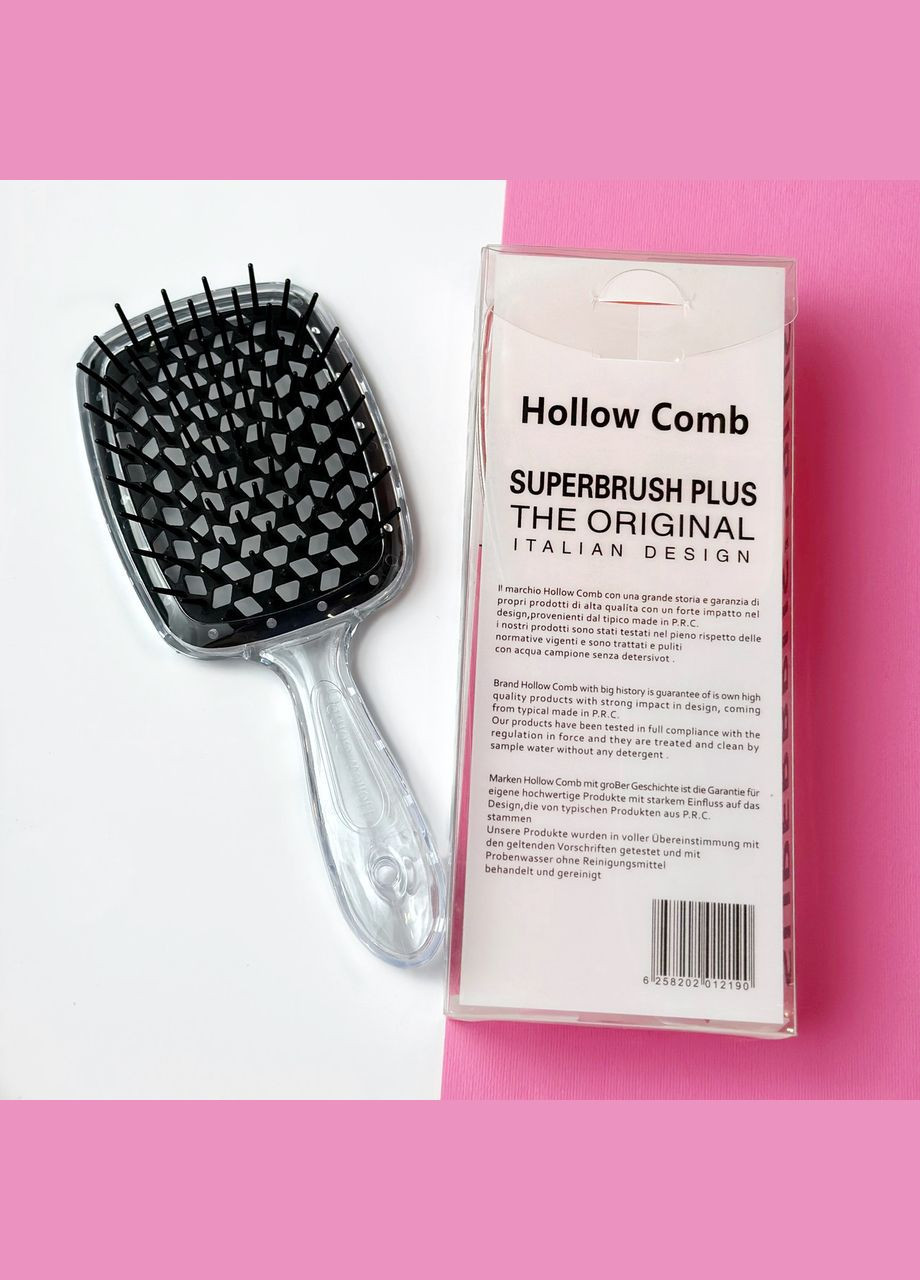 Гребінець для волосся Superbrush Plus Hollow Comb, прозорий/чорний No Brand (302490658)