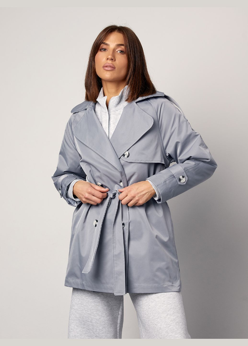 Серое демисезонное Пальто двубортное ISSA PLUS