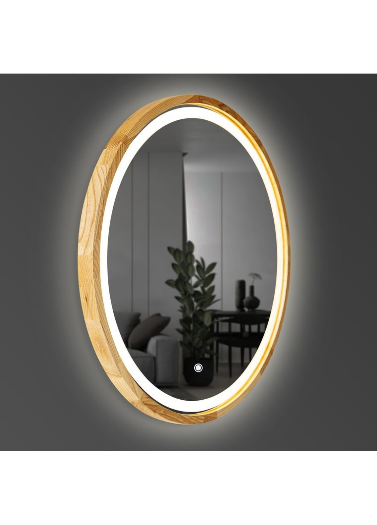 Дзеркало кругле дерев'яне з LED-підсвіткою Natural Oak 65 см Luxury Wood Perfection (369546941)