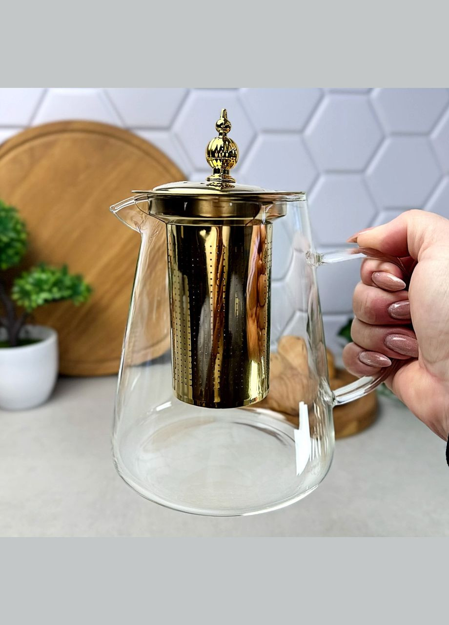 Скляний чайник-кавник для плити 1.1 л Jasmine Золото No Brand (315436515)