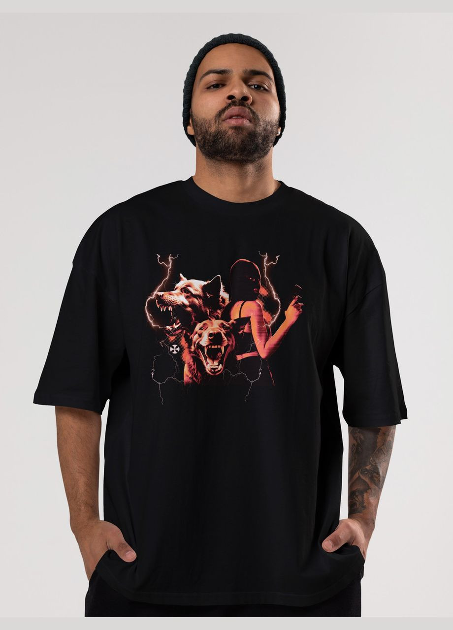 Черная мужская футболка оверсайз urban черная высокая плотность с длинным рукавом Mishe