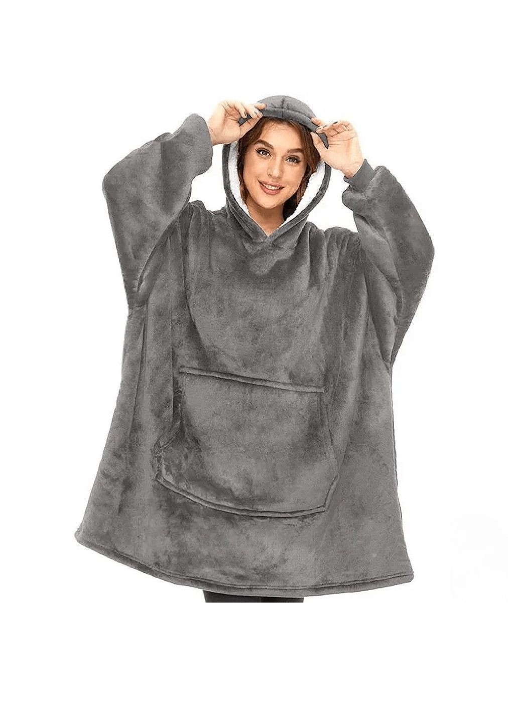 Толстовка плед халат зимний худи свитер оверсайз унисекс с карманом капюшоном однотонная 80х100 см (478495-Prob) Серая Unbranded (305784366)
