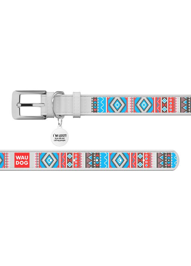 Ошейник для собак кожаный WAUDOG Design с QR паспортом, рисунок "Этно",, Ш 35 мм, Дл 46-59 см, No Brand (363199112)