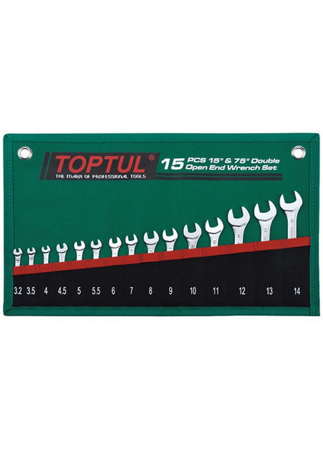 Набор ключей рожковых 15 шт. 3,2-14мм 15°х75° TOPTUL (289364445)