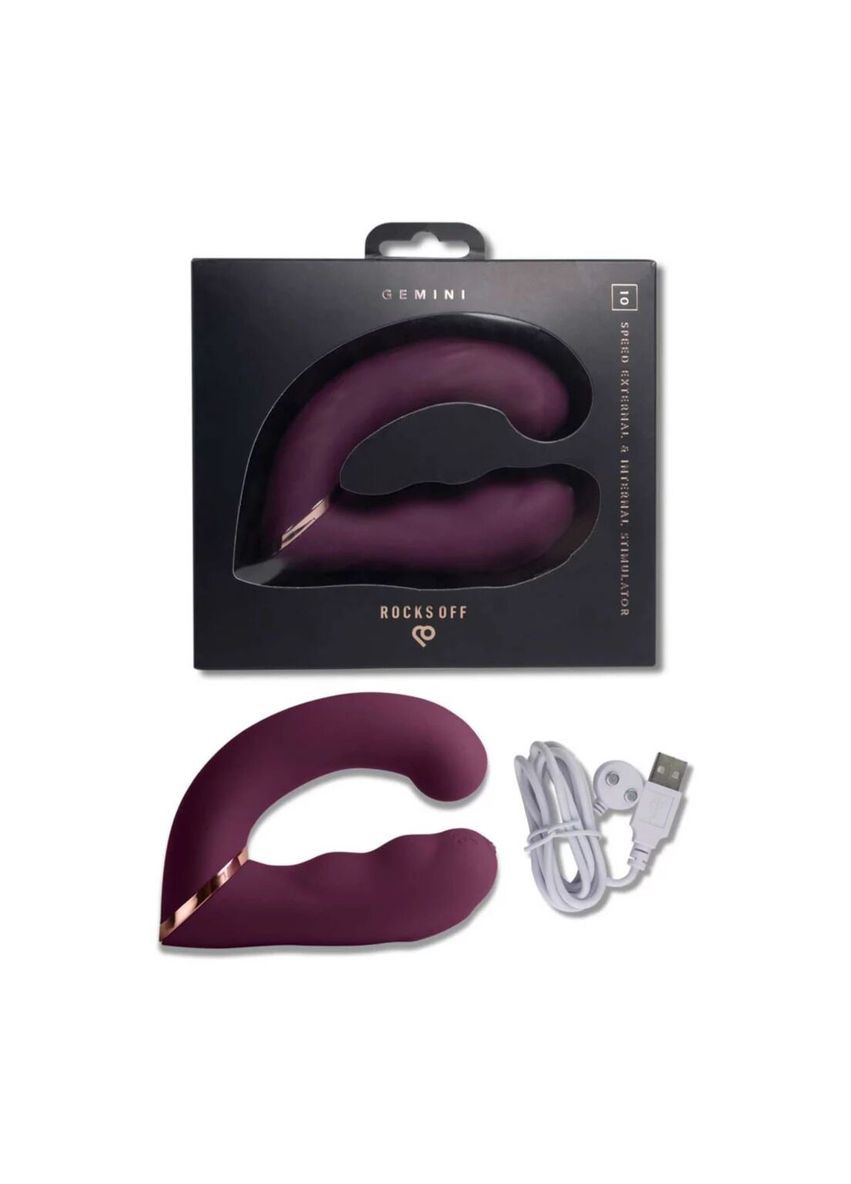 Двойной вибратор Gemini Burgundy, 2 мотора, по 10 режимов, изменяющееся положение ручки - CherryLove Rocks-Off (366962689)