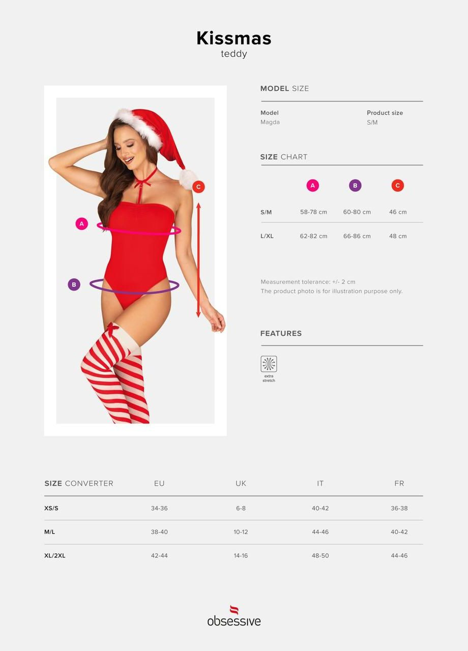 Боди Kissmas teddy red L/XL Obsessive (311314222)