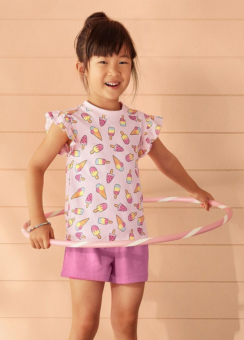 Розовый летний костюм(футболка+шорты) с шортами Lupilu