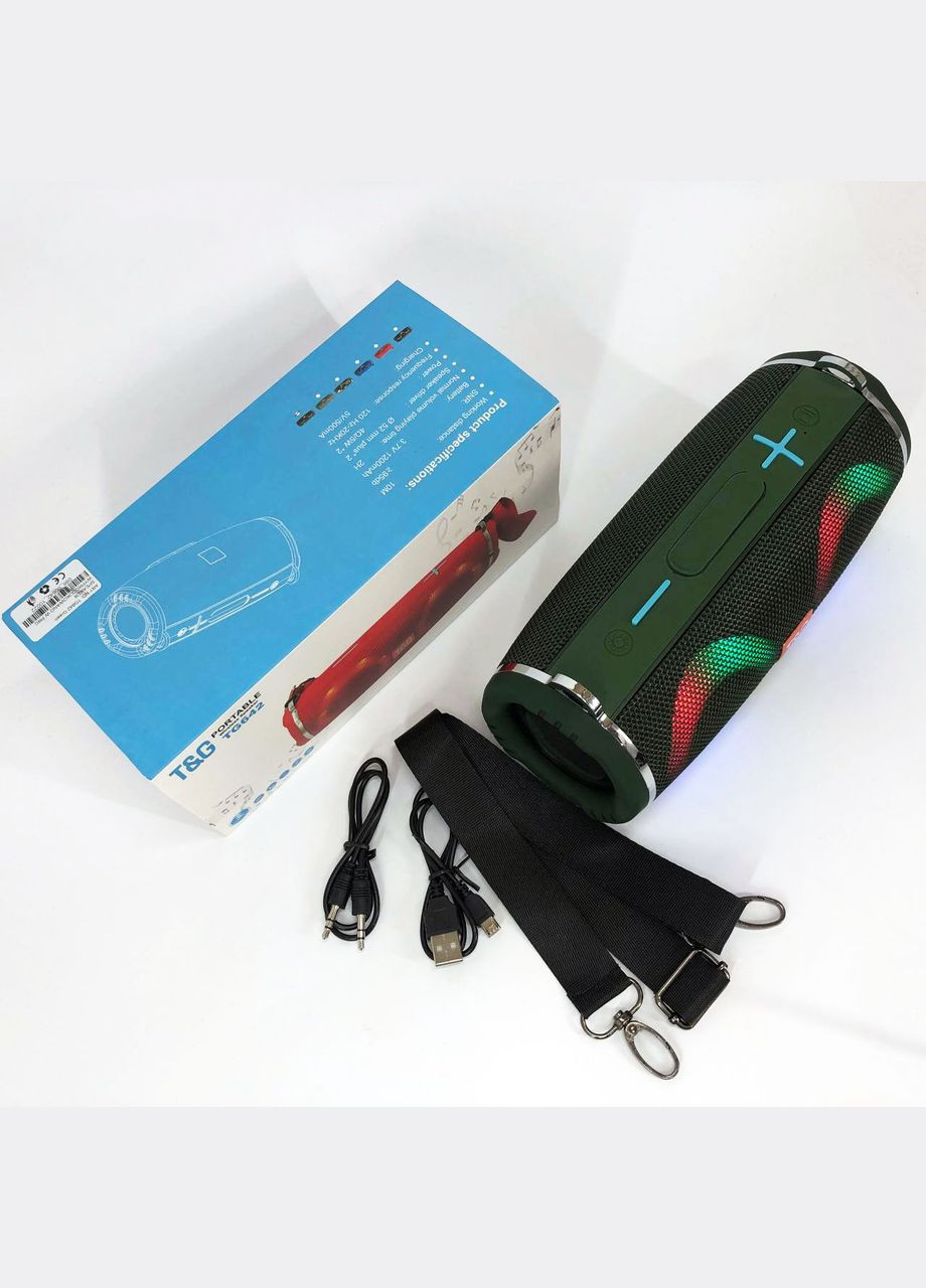 Портативна колонка TG642 з RGB-підсвіткою і ремінцем, гучна блютуз-колонка. Колір: зелений T&G (359429539)
