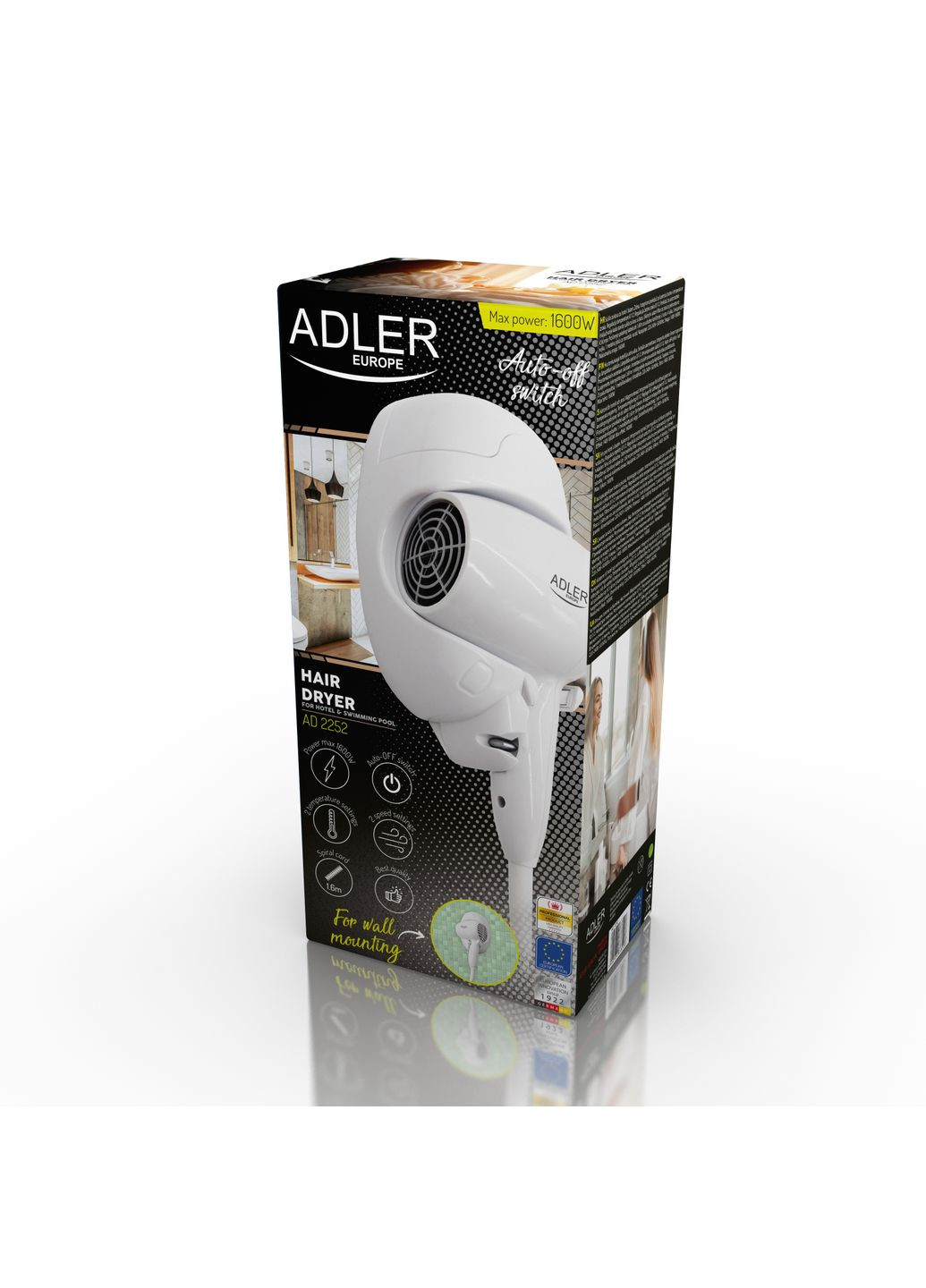 Фен AD 2252 (настенный, гостиничный) Adler (364872163)