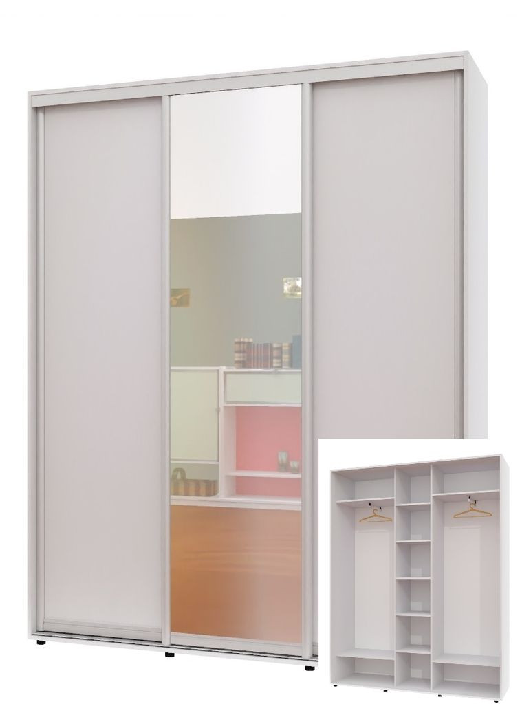 Шафа-купе тридверна 190*45*250 см Білий 3 двері ДСП + Дзеркало + ДСП ШК-04 Алекса (360478800)