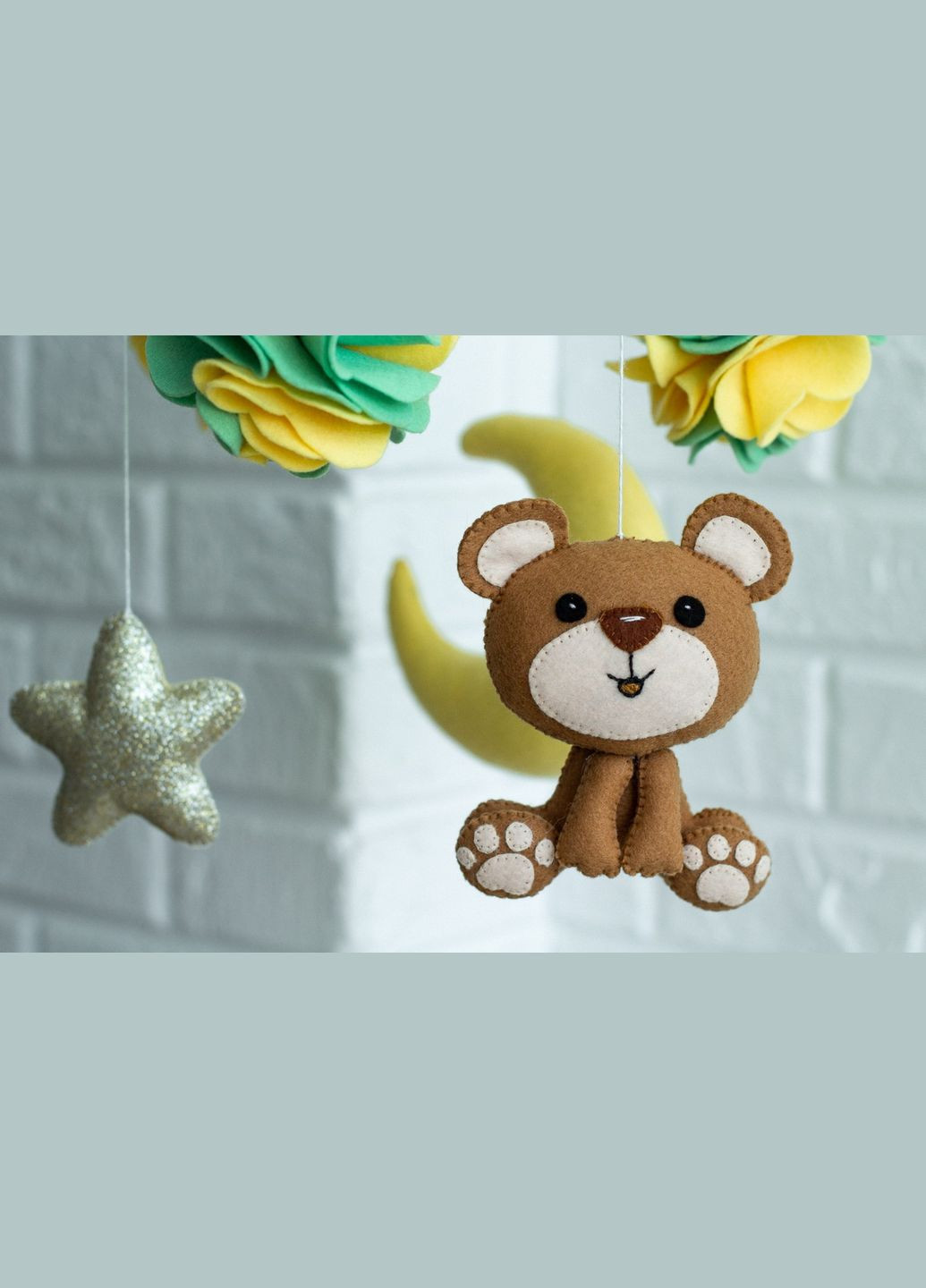 Детский мобиль на кроватку для младенцев ручной работы WooolyWool «Медвежонок» No Brand (342757839)