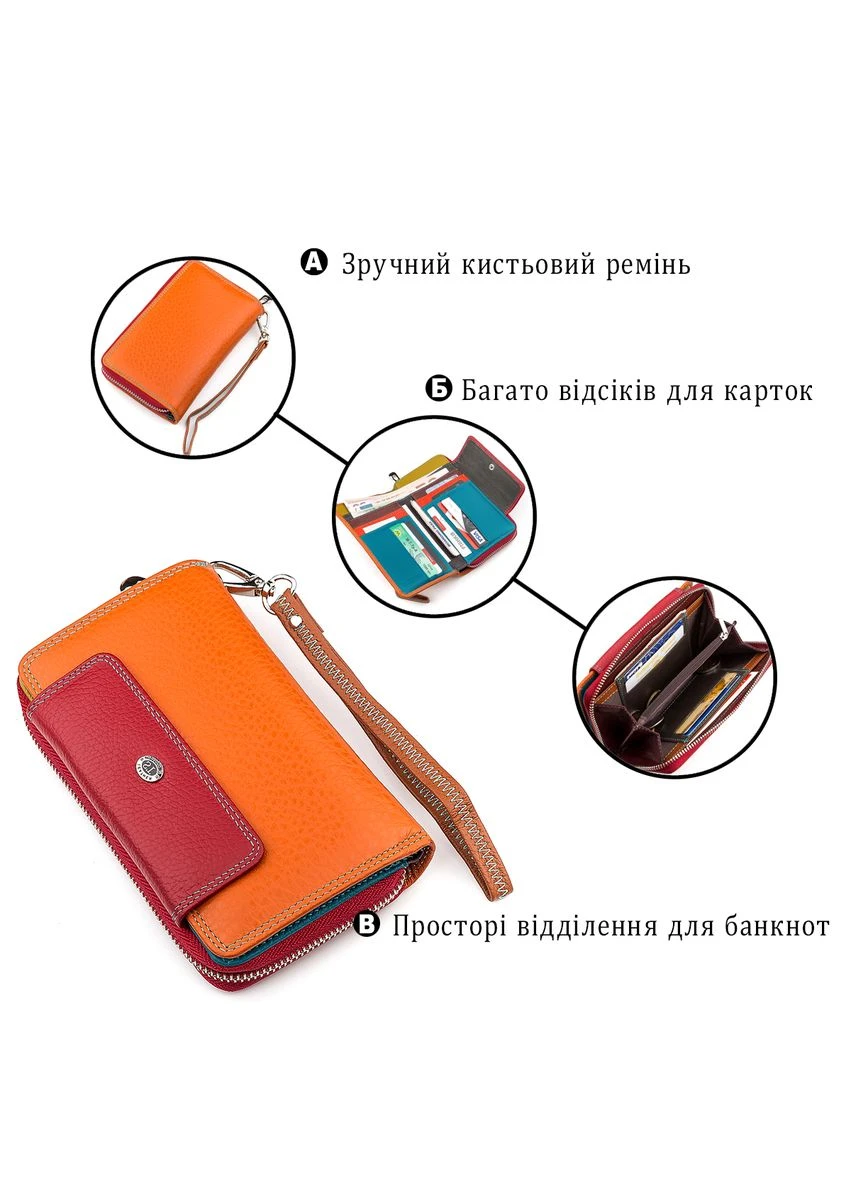 Кошелек женский ST Leather (SB55-5) вместительный Красный Верховинка 18441 (398293805)