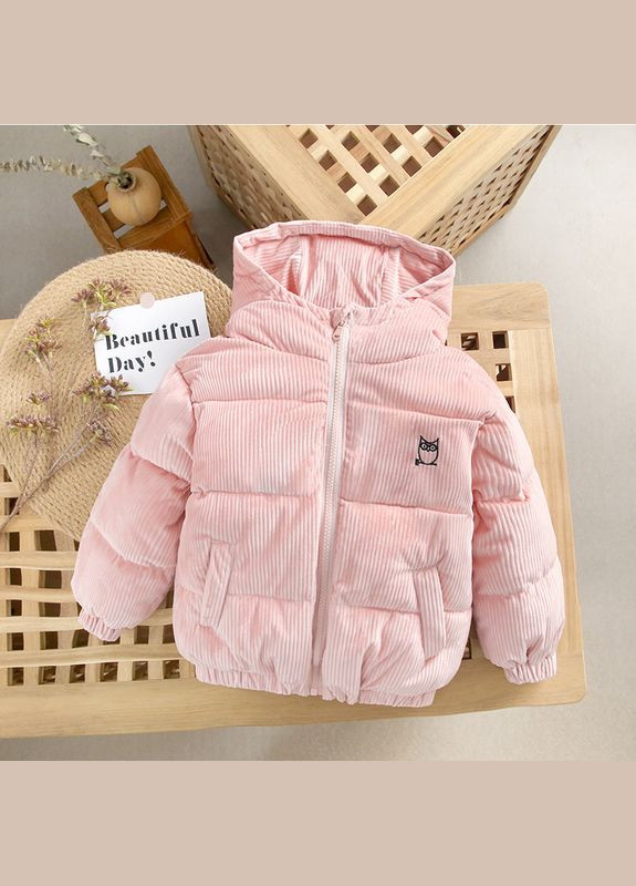 Розовая демисезонная куртка детская вельветовая с совой ( ) (12606) Qoopixie
