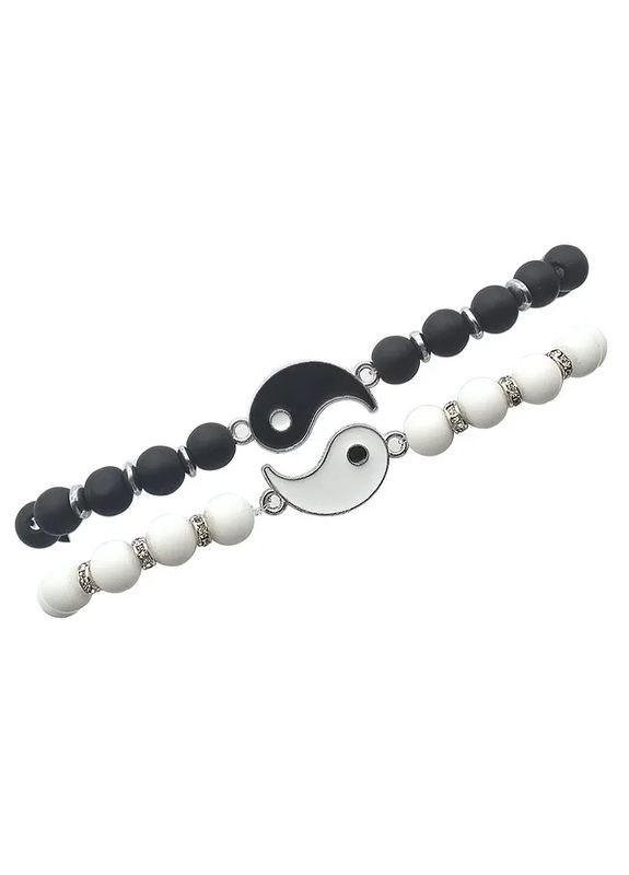 Браслети парні інь-янь з шунгіту вулканічного каменю для закоханих дві половинки чорне і біле Тай цзи No Brand (356677567)