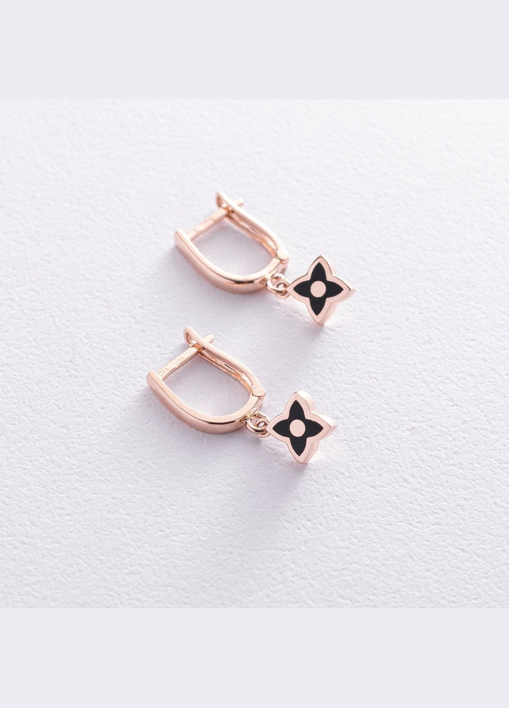 Сережки Конюшина в червоному золоті (емаль) с08487 Oniks (264022651)