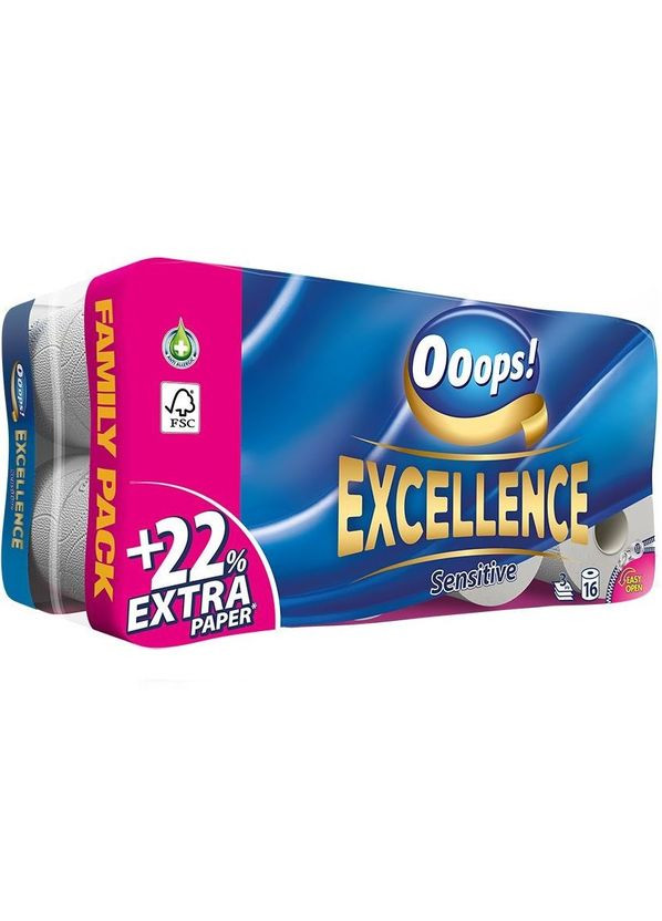 Туалетний папір ! Excellence Sensetive, тришаровий, 16 рулонів ooops 704372 (335973968)