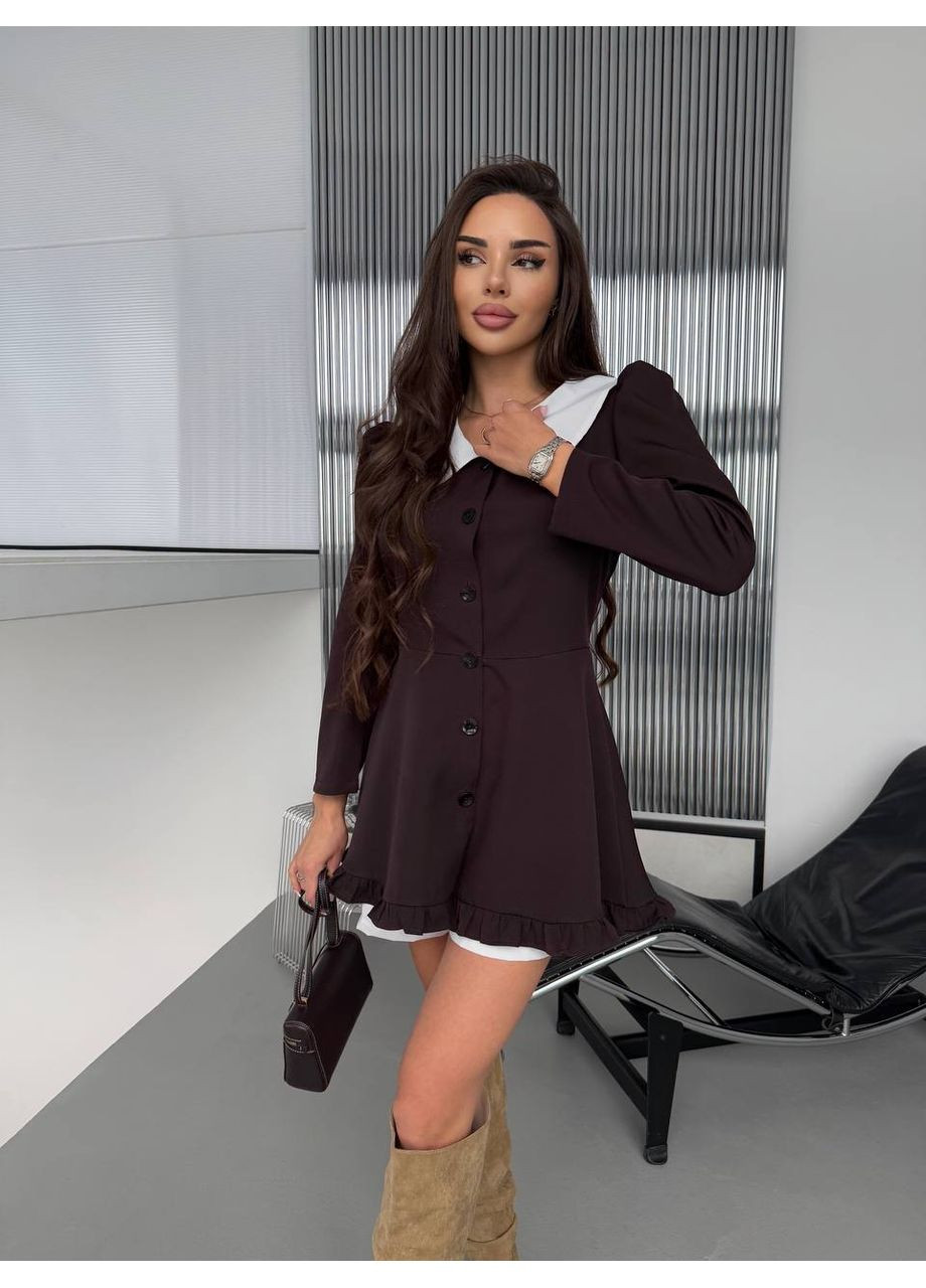 Коричнева комбінована сукня міні+шорти коричневого кольору 35730 кльош Fashion однотонна