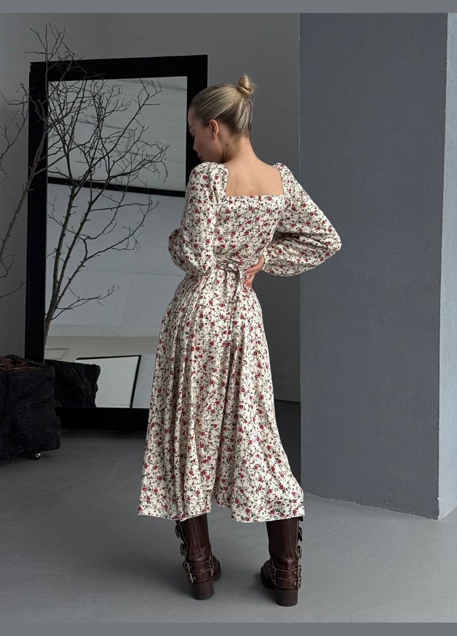 Бежева кежуал легка сукня з цікавим принтом Adelante з квітковим принтом