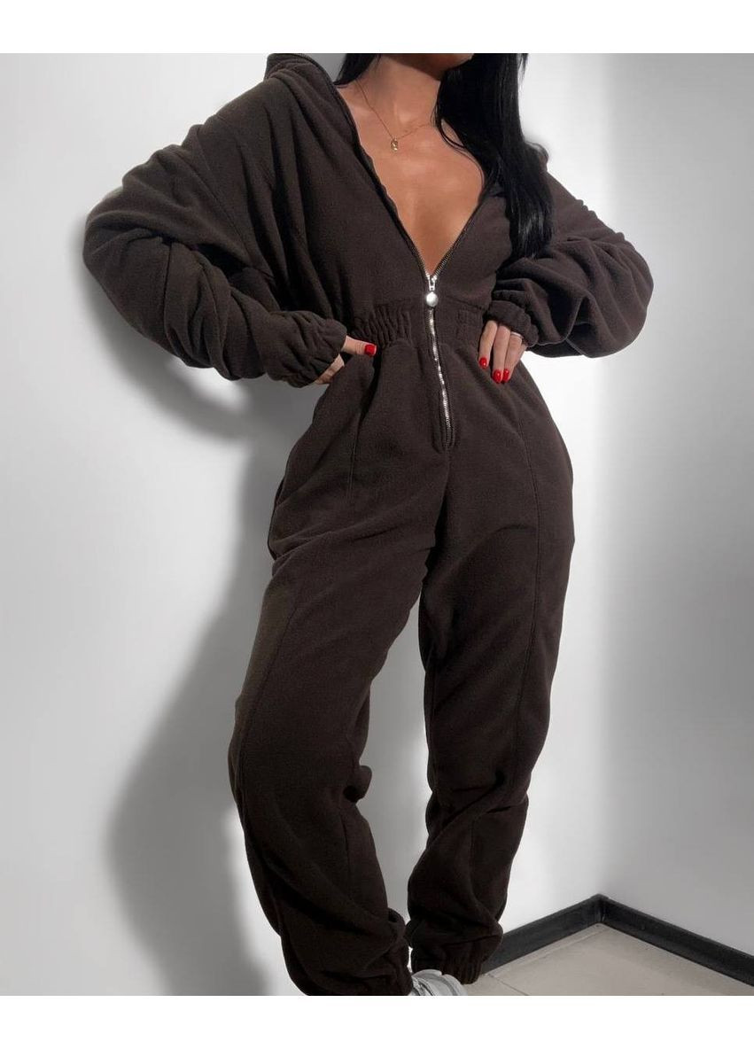 Комбінезон жіночий KaraMix комбінезон-брюки однотонний коричневий повсякденний фліс