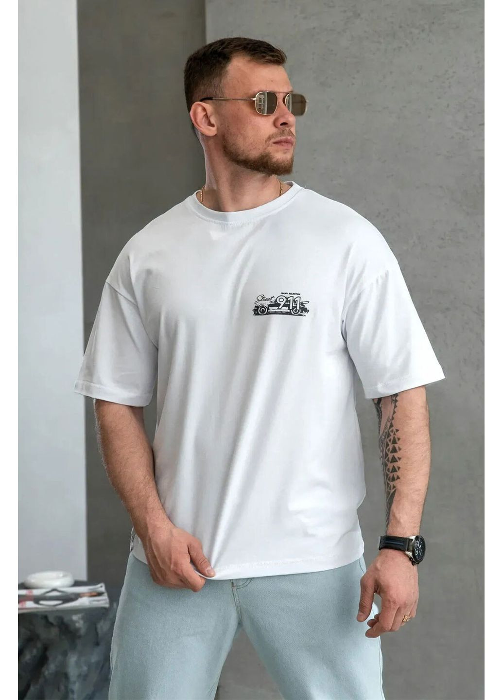Белая мужская футболка оверсайз из хлопка с принтом porsche белая Teamv