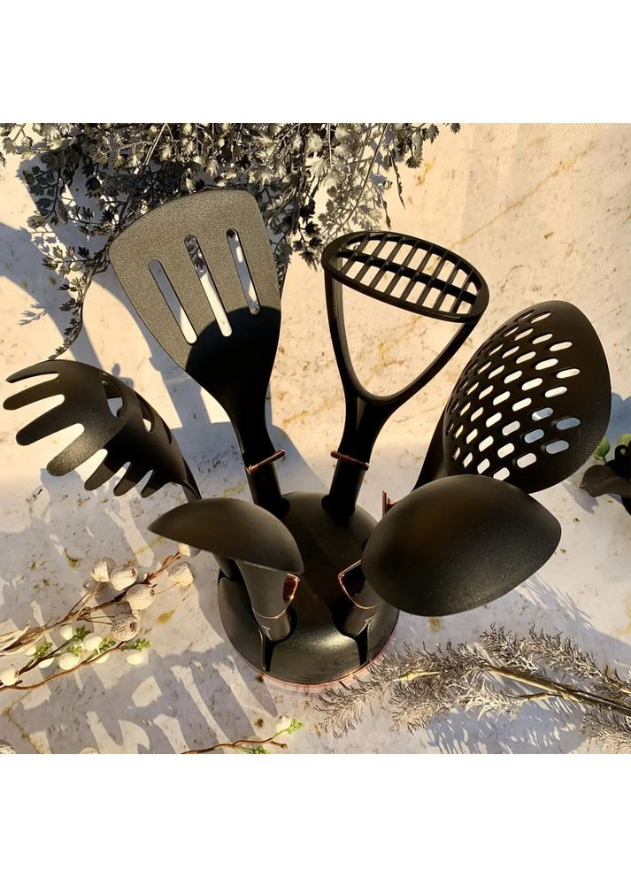 Набор кухонных принадлежностей на подставке 7 предметов EB-3607 из нейлона Black Edenberg (360654538)