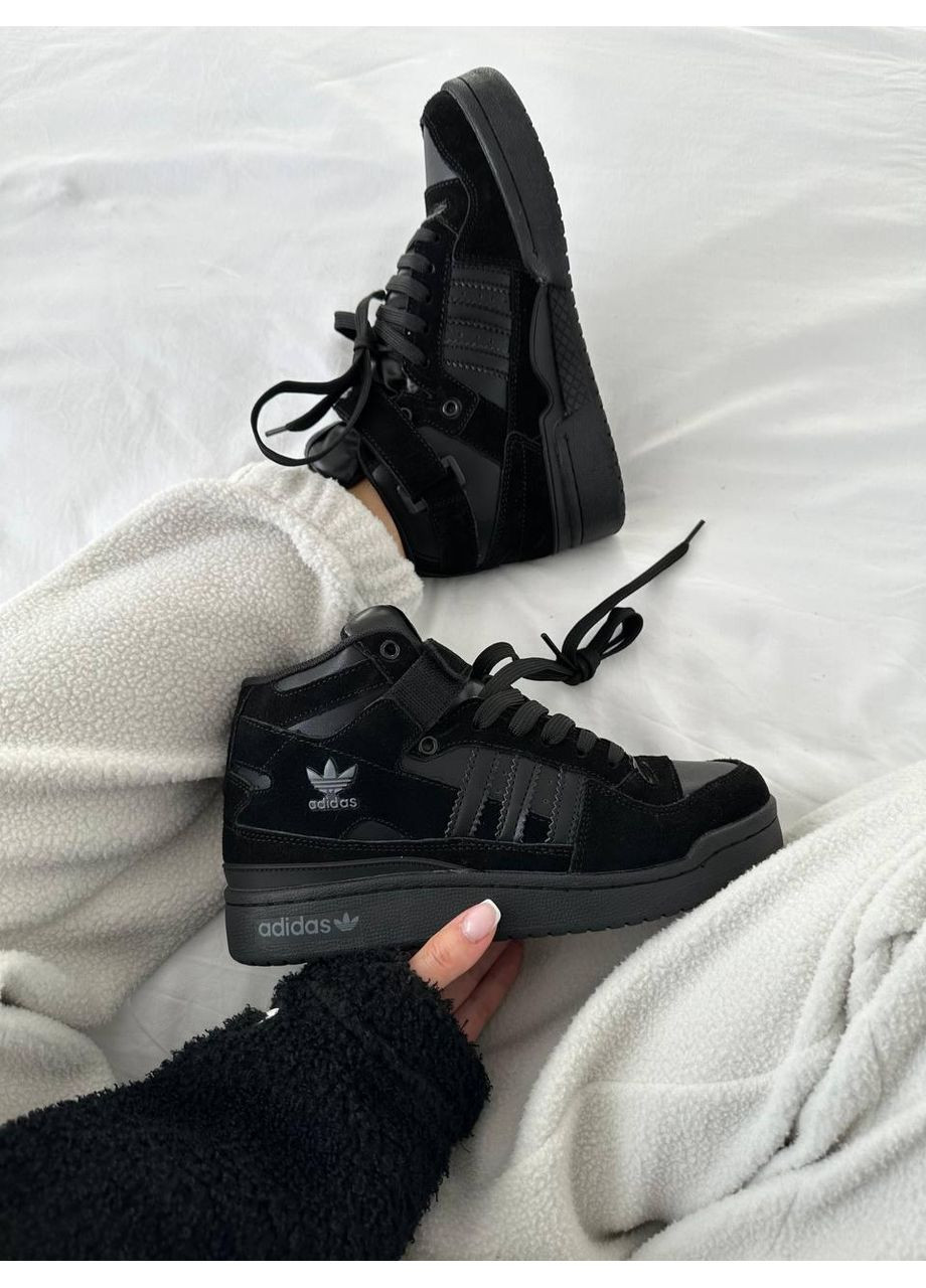 Чорні Зимовий кросівки чоловічі adidas forum black suede fur адідас форум No Brand