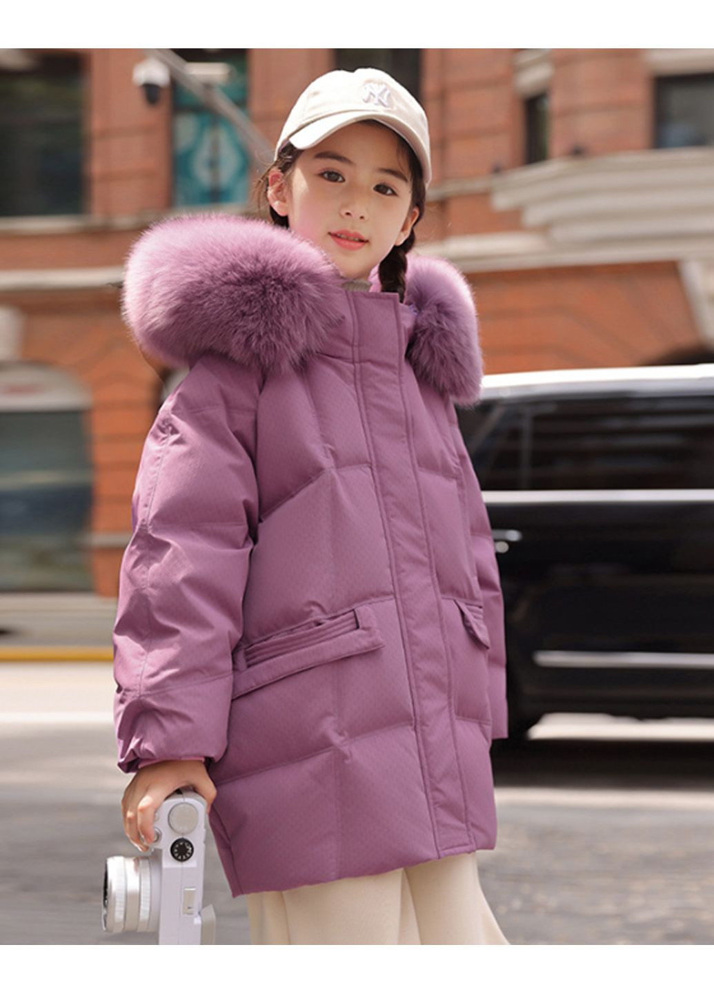 Фиолетовый зимний Пуховик аляска No Brand